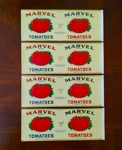 4- Vintage Marvel TOMATEN Dosenetikett verpackt für Webster Lebensmittelhändler, Ill. 1930-40er Jahre - Bild 1 von 3