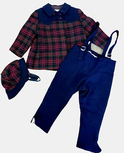 Made in England 1950s Children's Wool Tartan Coat, Bib Overalls, Hat Gimbel's - Picture 1 of 10