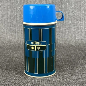 Vintage Thermos 1/2 Pint Blue Black 70's Design - Picture 1 of 11