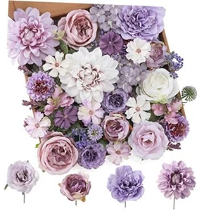  Artificial Flowers Combo Flowers Mix Silk Flowers Dahlia Roses with Purple - Picture 1 of 7
