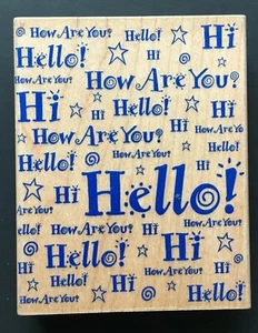 SUPER HELLO GREETING HI HOW ARE YOU STARS SYMBOL Hero Arts Wood Rubber Stamp - Picture 1 of 3