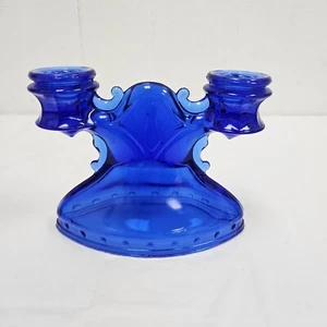 Vintage Depression Cobalt Blue Mt Pleasant Double Shield 2-light Candle Holder - Picture 1 of 8