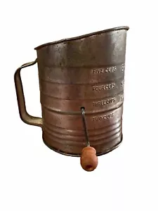 Vintage Hand Held And Crank Bromwell’s Metal 5 Cup Measuring Sifter Made In USA - Picture 1 of 4