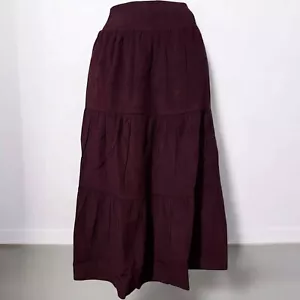 Ex Mistral Tiered Midi Skirt Cord Sheered Waist Size 10 Fig Burgundy Needle Cord - Picture 1 of 2