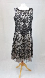 Nightingales Lined Black Chiffon Swirl Pattern Dress Size 16 Uk CR027 AA 12 - Picture 1 of 5
