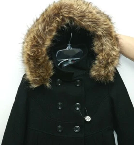 NWT ROTHSCHILD GORGEOUS Faux fur HOODED GIRLS WOOL WINTER COAT BLACK 7 $168 - Picture 1 of 4