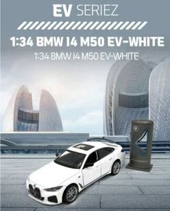 MSZ EV Series 1:34 BMW i4 M50 White Diecast Mini Car Light Miniature Display Toy - Picture 1 of 6
