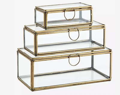 Glass Trinket Boxes, Set of 3 Glass Storage Box, Small Glass Box Jewellery - Image 1 of 4