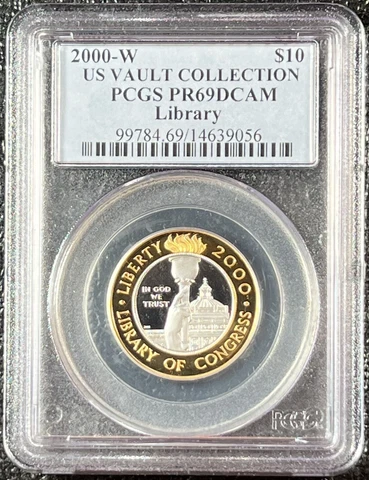 2000-W $10 Library of Congress PR69DCAM Proof Gold & Platinum Bi-Metallic Cover