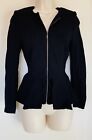 CUE Australia Women's Short Black Fitted Zip Up Jacket With Shoulder Pads Size 8