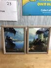 Vintage Pair of Silhouette Picture Reverse Painted Glass Picnic View