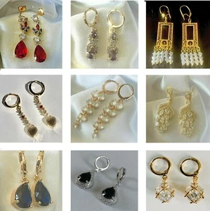 Pendientes colgantes/declarantes de oro con varias piedras preciosas NUEVOS EN CAJAS - Imagen 1 de 8