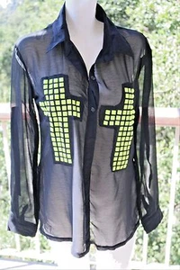 Sexy Top XS Dank Transparente Amarillo Neón Negro Cuello Rehabilitación Pirámide Tachuelas Espalda Abierta - Imagen 1 de 6