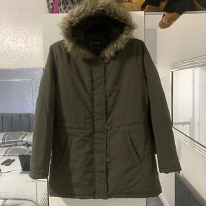 B. You Size 12 Kharki Green Faux Fur Trim Hood Lined Parka Style Jacket - Picture 1 of 8