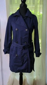 Gap Navy Cotton Double Breasted Belted Trench Coat Women's Petite XS - Picture 1 of 12