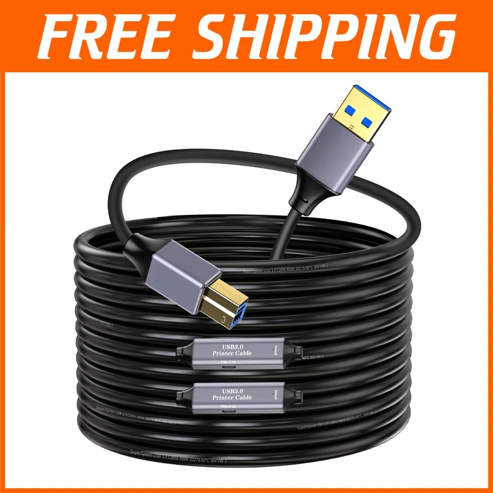 USB 3.0 Printer Cable 50ft - Compatible with Various Devices - Image 1 of 4