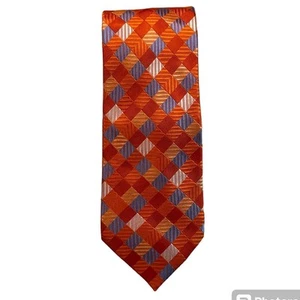 Stafford Essentials Mens Tie Orange Blue Gingham Traditional Silk NeckTie Preppy - Picture 1 of 6