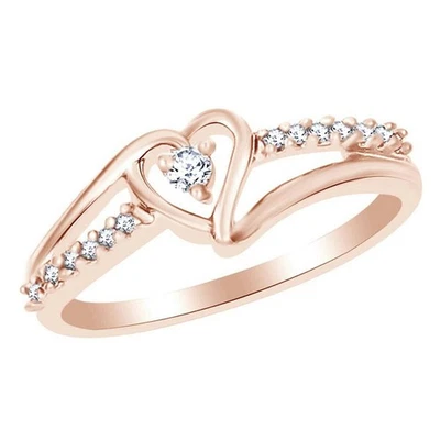0.50 Ct Round Simulated Diamond Heart Shape Promise Ring 14K Rose Gold Finish - Image 1 of 4
