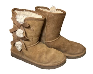 Koolaburra By Ugg Boots With Bows Girls Size 3 Chestnut Brown Kids Distressed - Picture 1 of 18