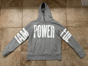 Athleta Girl I Am Powerful Hooded Sweatshirt Size L 12 Gray Thumbholes - Picture 1 of 11