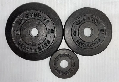 Lote de placas de peso con barra Healthways en forma de disco 10, 5 y 1,25 lb, estándar 1" Foto 1 de 4