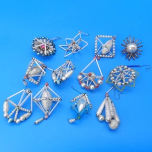 Vintage Christmas CZECH Mercury Glass Bead & Rod Wired Tree Ornaments SET 12 - Picture 1 of 6