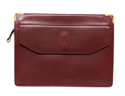 Auténtico bolso clutch Cartier Must Leather C2 Burdeos Hombres 2C mástil Foto 1 de 4