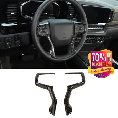 Carbon Fiber Steering Wheel Cover Trim Moulding For Chevrolet Silverado 1500 19+ Foto 1 de 4