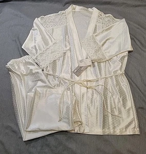 NOS Vtg 70s Tom Bezduda Barad Satin Set Lace Trimmed Robe & Pants Med USA Made - Picture 1 of 24