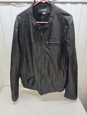 Kenneth Cole Reaction Leather Jacket Men’s Large Black Button Up Pockets Lined - Image 1 of 4