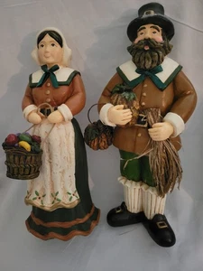 Pilgerpaar Frau 10 Zoll mit Obstkorb Mann 11 Zoll mit Kürbis und Schaben - Bild 1 von 15