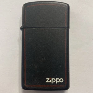 1989 ZIPPO SLIM LIGHTER BLACK RED LINE WHITE LOGO CASE BRADFORD PA - Picture 1 of 5