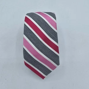 JF J. Ferrar Men's Polyester Tie Striped Necktie Pink And Grey 58 X 2.5 Inch - Imagen 1 de 6