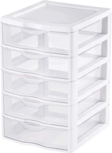 5 Drawer Tower Plastic Organizer Storage Office Cabinet Box Furniture Dresser US - Picture 1 of 5