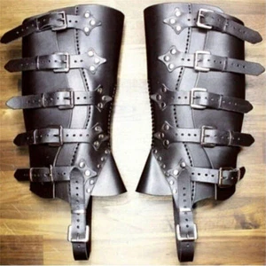 Medieval Gaiters Knight Faux Leather Shoes Cover Warrior Leg Armor Boot Covers  - Picture 1 of 12
