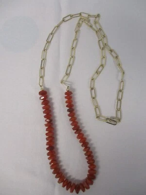 COLLAR CADENA ESLABÓN OVALADO TONO DORADO CUENTAS PIEDRA CORNALINA FACETADA DE COLECCIÓN 40" Foto 1 de 4