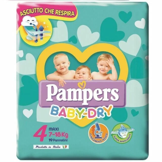 Pampers Baby Dry Pannolini Taglia 4, per Bambini 7-18kg, Pack di 19 Pezzi - Bianchi
