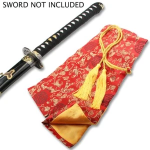 BOLSO ESPADA JAPONESA BORDADO SEDA ROJA CON CORBATA DE CUERDA DORADA - Imagen 1 de 1