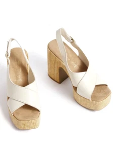 Ex M&S Women's Leather Crossover Platform Sandals in Ivory UK 3 RRP £59 #2106 - Picture 1 of 5