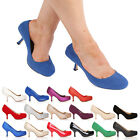 WOMENS LADIES LOW MID KITTEN HEEL PUMPS POINTED TOE COURT WORK OFFICE SHOES SIZE