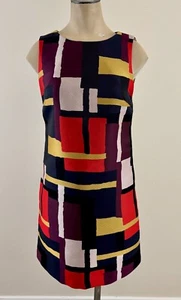 ALICE + OLIVIA CLYDE NWOT Womens Sz 2 Multicolor Geo Print Grid Sleeveless Dress - Picture 1 of 6