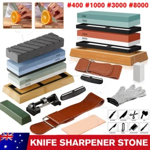 Knife Sharpening Stone Kit Kitchen Whetstone Sharpener Tool 400&1000&3000&8000 - Picture 1 of 14