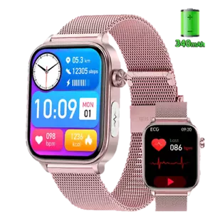 ECG Smartwatch Pink Silicone Strap, Uric Acid, Blood Lipids, Bluetooth Call  - Picture 1 of 12