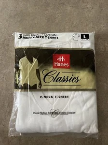 1998 HANES Classics 3 Pack V Neck T Shirts, 100% Premium Cotton, Size L 42-44" - Picture 1 of 9