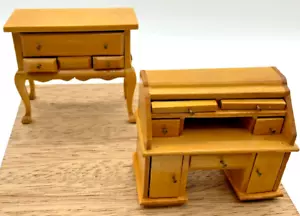 3" buffet & 2.75" desk with working doors/drawers good VTG cond 1:12 dollhouse - Picture 1 of 8