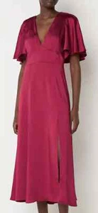 Ted Baker Immie Dress Satin Midi Cape Sleeve Pink Red Berry Size 16 - Picture 1 of 10