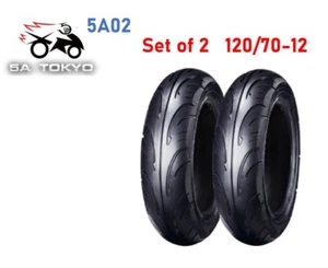 5A02 120/70-12 Set of 2 Scooter Tubeless Tire 51L Front/Rear Motorcycle/Moped - Picture 1 of 6