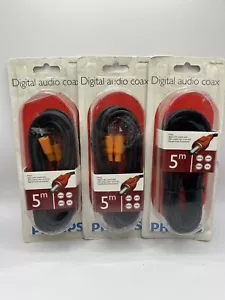 Pair of Philips Digital Audio Subwoofer Cables RCA Male To RCA Male 5 Metres X3 - Picture 1 of 2