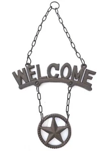 Welcome Star Wall Hanging Rustic Old Fashioned Brown 14 x 8inches New  - Picture 1 of 4