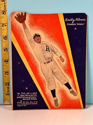 Caja de cereales Wheaties 1937 panel serie 9 - Wally Moses Philadelphia A's Foto 1 de 2